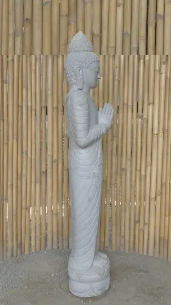 Product image 7 of the product “Standing Buddha made of Riverstone, position Namaskara , H. 185cm. There is a stone eye on the right thight. ”